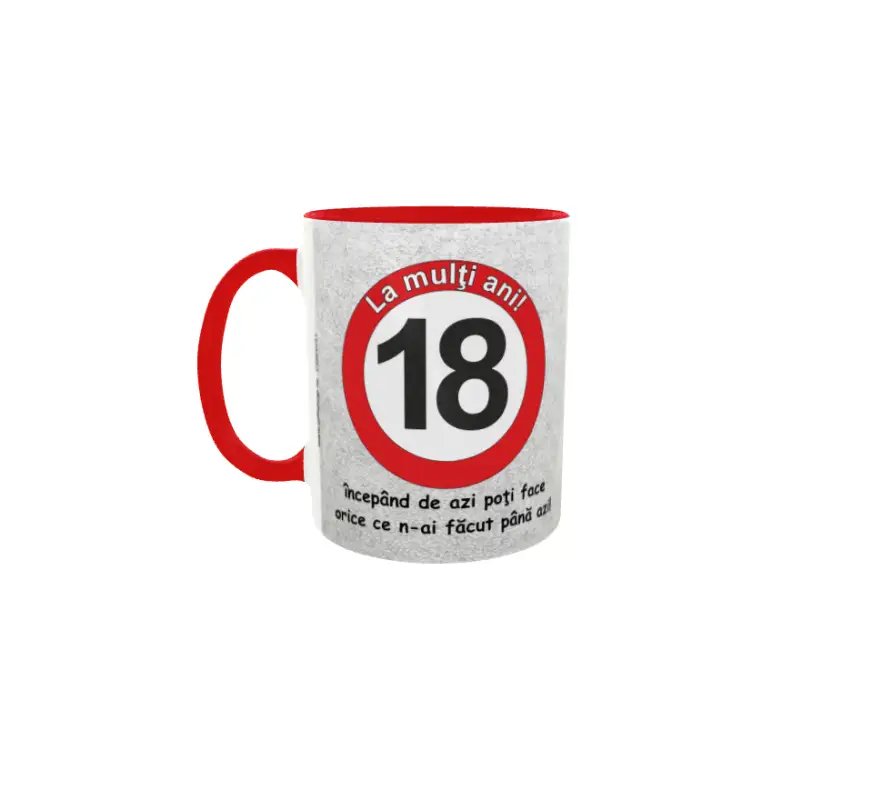 18 ani, cana ceramica interior maner rosie, 330ml