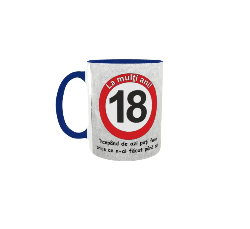 18 ani, cana ceramica interior maner albastru, 330ml