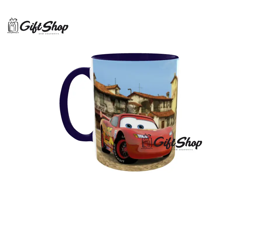 Fulger mc queen si bucsa, model 1, cana ceramica cu mesaj, 330ml