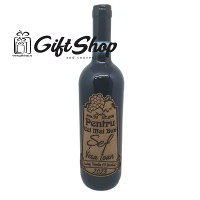 Pentru cel mai bun sef, numele si anul dorit, vin rosu cabernet sauvignon, demisec, 750ml, 13.5% alcool
